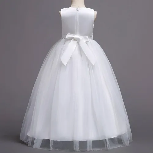 Vista 6 de Vestido maxi de tul para niñas con tutú y flores de encaje, largo hasta el piso, para boda, dama de honor, fiestas