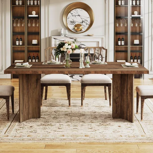 Vista 3 de Tribesigns Mesa de comedor de 63 pulgadas para 4-6, mesa de cocina estilo granja con gran superficie, mesa rectangular para cenas y comidas