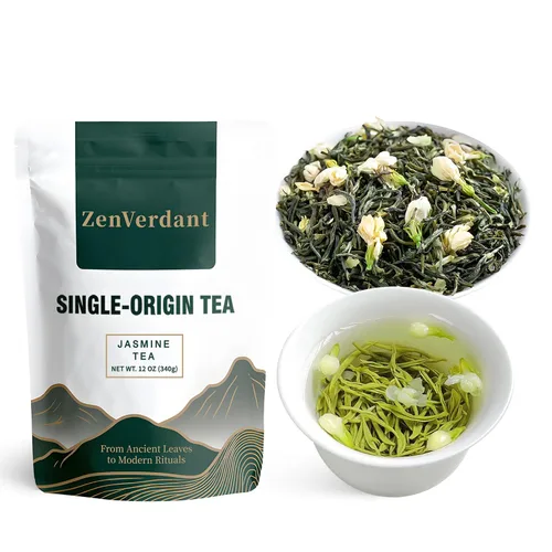 Vista 14 de ZenVerdant Té verde de jazmín de primera calidad, hojas sueltas, baja en cafeína, alto antioxidante, suave, no amargo, listo para preparación