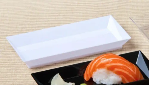 Vista 4 de zappy 200 unidades de 2.5 x 5 pulgadas, elegante bandeja rectangular pequeña pequeña para aperitivos, platos de postre – bandejas desechables
