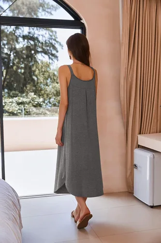 Vista 5 de Ekouaer Camisón largo sin mangas para mujer, camisón suave, camisón para dormir, ropa de dormir, vestidos de descanso