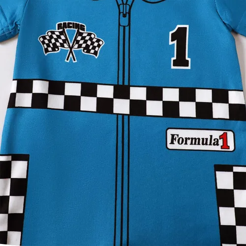 Vista 4 de Traje de primer cumpleaños para bebé niño, ropa de cumpleaños de un año, mameluco de conductor de coche de carrera para primer cumpleaños