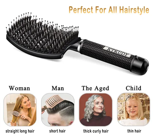 Vista 5 de KTKUDY Cepillo desenredante para el cabello, diseño de cerdas de jabalí y sin enredos para niños, mujeres y hombres, perfecto para cabello húmedo