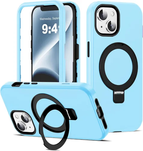 Vista 21 de Funda compatible con iPhone 13 y 14 de 6.1 pulgadas con soporte de anillo magnético [protección militar contra caídas] [compatible con Mag-Safe]