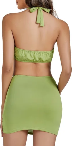 Vista 2 de Rooscier Mini vestido de fiesta sexy para mujer, sin mangas, recortado con lazo en la espalda