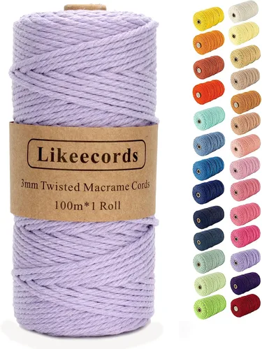 Vista 14 de Cordón de macramé, cuerda de algodón de 0.118 in x 328 pies, cuerda de algodón blanco natural para manualidades, tejer, colgar plantas, decoración