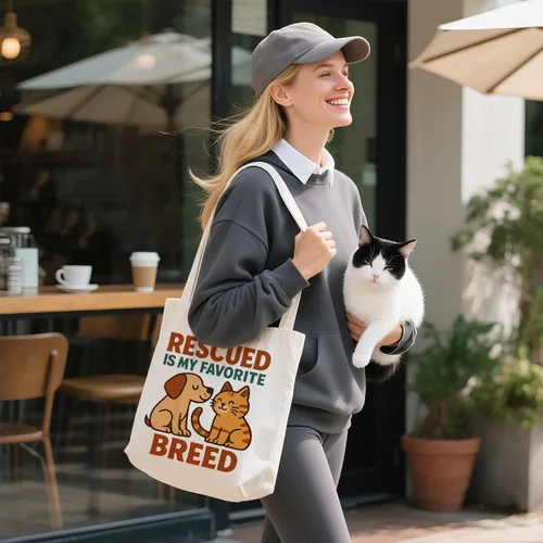 Vista 6 de itgowisa Bolsa de lona reutilizable con cremallera y asas, bolsillo grueso, para compras, compras, playa, regalo Adoptdontshop