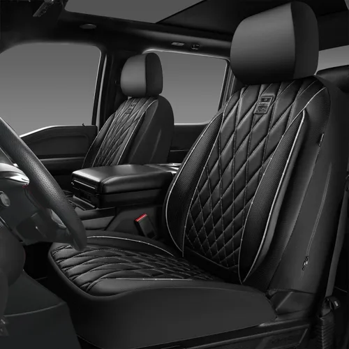 Vista 30 de Car Pass - Juego completo de fundas de asiento de lujo con ribete de cuero sintético, cubiertas de asiento automotrices antideslizantes impermeables