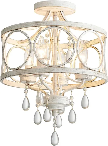 Vista 17 de Lámpara de techo de cristal, moderna lámpara de araña pequeña, lámpara de techo semiempotrada dorada de granja, accesorios de iluminación de pasillo