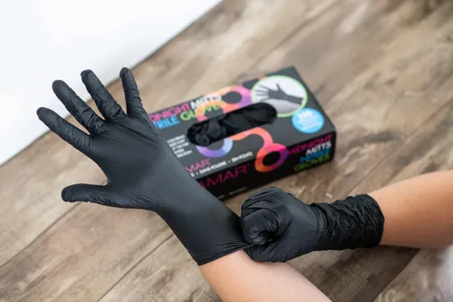 Vista 7 de FRAMAR Guantes negros desechables sin látex – Guantes de nitrilo extra pequeños negros, para tinte para el cabello, suministros de tatuajes