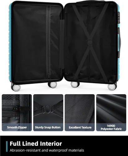 Vista 6 de BEOW Juego de equipaje, juegos de equipaje expandibles con ruedas giratorias, maletas TSA Lock con equipaje de mano, Azul Teal, Equipaje de viaje
