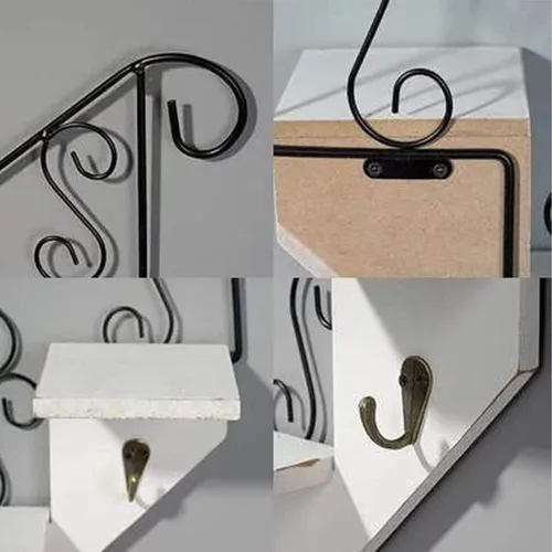Vista 6 de TITA-DONG Estantes flotantes decorativos montados en la pared de 3 niveles, estantes de pared de madera en forma de escalera, estante colgante