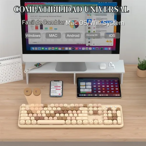 Vista 4 de Teclado Bluetooth inalámbrico colorido (té de leche colorido)