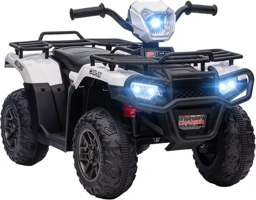 Vista 10 de Aosom Quad ATV eléctrico de 12 V para niños, vehículo de 4 ruedas, 4 km/h, con faro, música, MP3, neumáticos con tracción, batería, para niños de 3