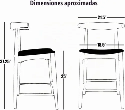 Vista 3 de 2xhome Taburete de bar de altura de mostrador con codo, marco de madera, taburetes de bar con respaldos abiertos, cojín de cuero PU oscuro, negro