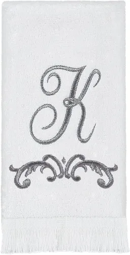 Vista 15 de Avanti Monogram - Toalla para dedos en forma de F, color blanco/peltre
