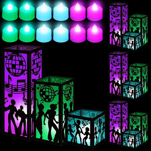 Vista 9 de Rossesay 12 juegos de centros de mesa musicales para mesa, 3 tamaños, notas musicales, cajas de linternas de papel, ideas de mesa para decoración