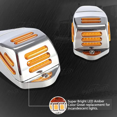 Vista 6 de Partsam 5 piezas de repuesto para Kenworth - Luces marcadoras cuadradas de cabina de 48 LED, luz LED ámbar de línea plana con carcasa de plástico