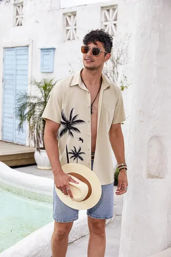 Vista 3 de COOFANDY Mens Hawaiian Tropical Shirts Short Sleeve Button Down Summer Beach Shirt with Pocket