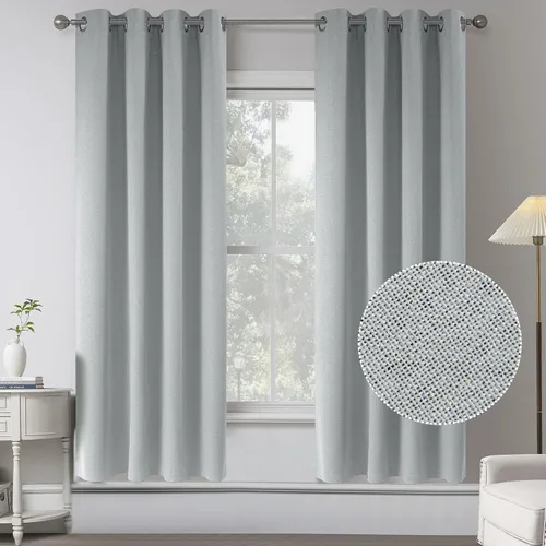 Vista 44 de KEQIAOSUOCAI Cortinas de lino 100% opacas de 100 pulgadas de largo, 2 paneles para dormitorio, estilo casa de campo moderna, completamente negro