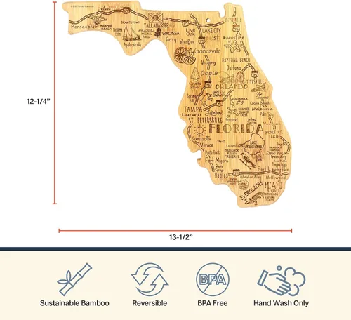Vista 4 de Totally Bamboo Destination Tabla de cortar con forma del estado de Florida, tabla de servir charcutería y queso, regalo de Florida para decoración