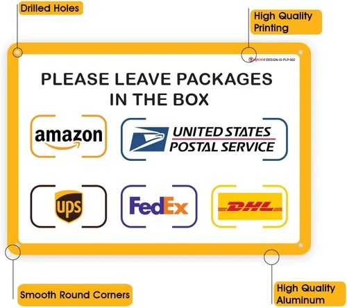 Vista 2 de IGNIXIA Letrero de entrega de paquetes para el hogar Amazon Leave Packages Here Sign for FedEx, Amazon, DHL, UPS, USPS - Resistente a