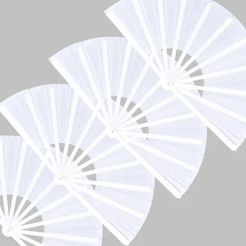 Vista 12 de Paquete de 4 ventiladores de mano plegables grandes, ventilador chino negro de Kung Fu Tai Chi, ventilador de tela de nailon para hombres y mujeres
