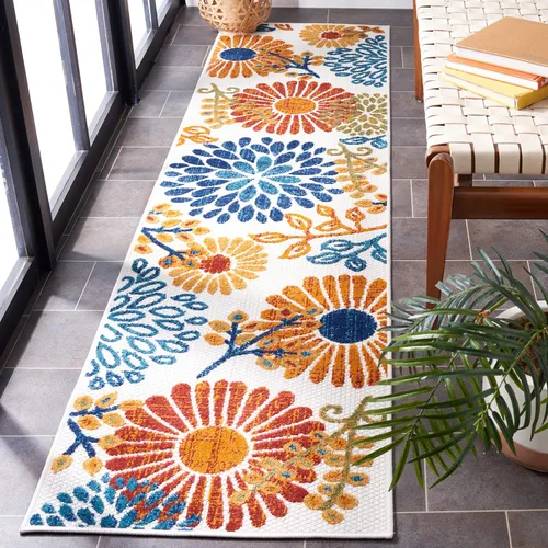 Vista 7 de SAFAVIEH Alfombra lavable de colección Cabana para exteriores, 2 x 4 pies, gris y azul, no desprende pelusa y fácil de limpiar, entrada puerta