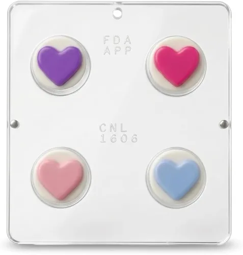 Vista 5 de Plain Heart Oreo Cookie Chocolate Candy Mold 1606-4 cavidades
