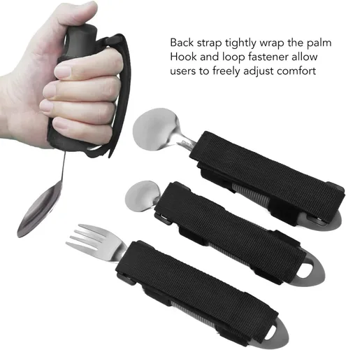 Vista 2 de Juego de utensilios adaptativos, 3 piezas de utensilios adaptativos para artritis ancianos, adultos discapacitados, agarre débil, cuchara de tenedor