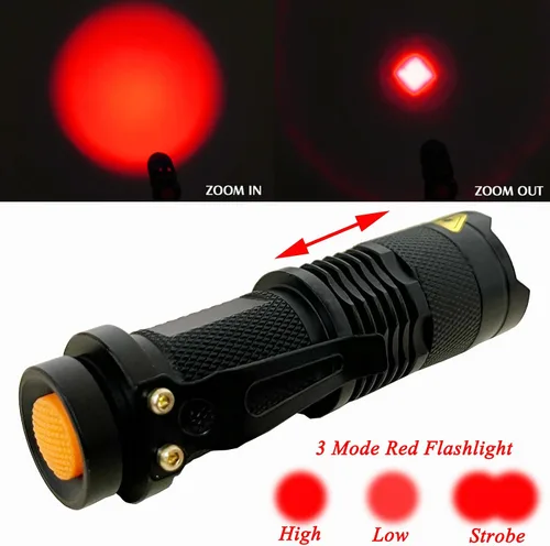 Vista 2 de Linterna de luz roja 3 modos táctico Zoomable LED Antorcha roja para visión nocturna Pesca Caza Astronomía Astrofotografía