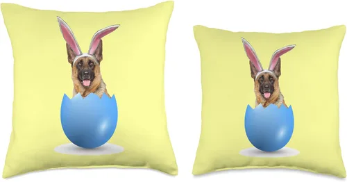 Vista 3 de German Shepherd Easter Egg Bunny Rabbit Christian Almohada de perro pastor alemán, conejito de Pascua de colores, huevos de caza, domingo, 18 x 18