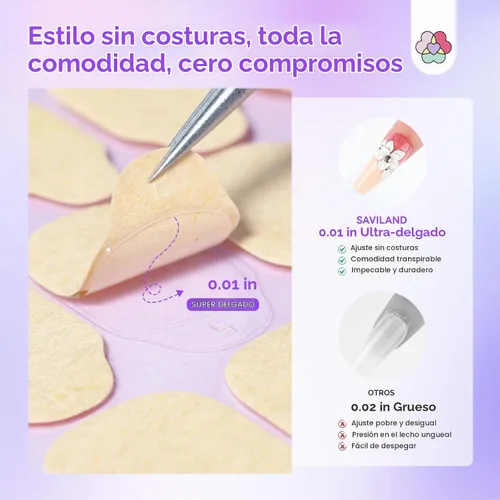 Vista 3 de SAVILAND Pestañas adhesivas para uñas a base de plantas, 600 unidades, 15 Desnudo
