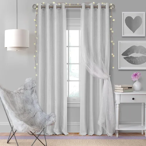 Vista 10 de Elrene Home Fashions Aurora - Cortina opaca transparente para niños, (lavanda), (52 x 63)