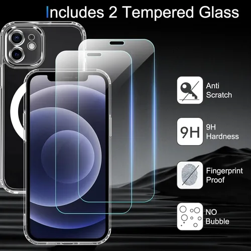 Vista 6 de TZGZT Protección de cámara para iPhone 12 de vidrio templado, [Accesorios] Cubierta protectora magnética con 2X protector de pantalla, para mujeres