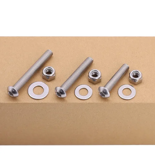 Vista 2 de Tornillos de cabeza de botón de acero inoxidable de 1/4"-20" x 3" con tuercas hexagonales y arandelas planas, acero inoxidable 304, rosca completa