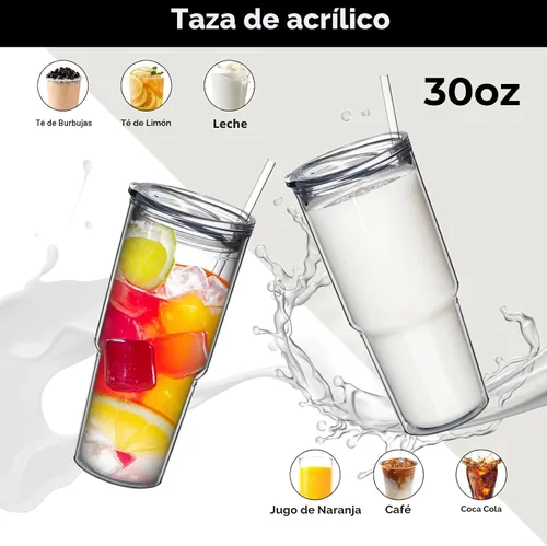 Vista 3 de MEWAY 2 vasos aislados clásicos de 30 onzas, vaso acrílico de doble pared con tapa, vasos aislados de plástico reutilizables con popote