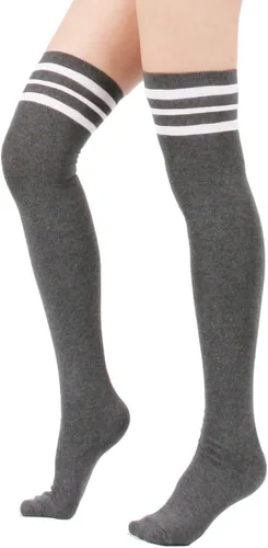 Vista 4 de Zando Calcetines altos hasta la rodilla para mujer, calcetines altos hasta la rodilla, calcetines largos a rayas, medias altas hasta el muslo