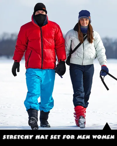 Vista 7 de 8 piezas de gorro de invierno bufanda con pantalla táctil guantes y calcetines conjunto de gorros de punto holgado con forro polar calentador