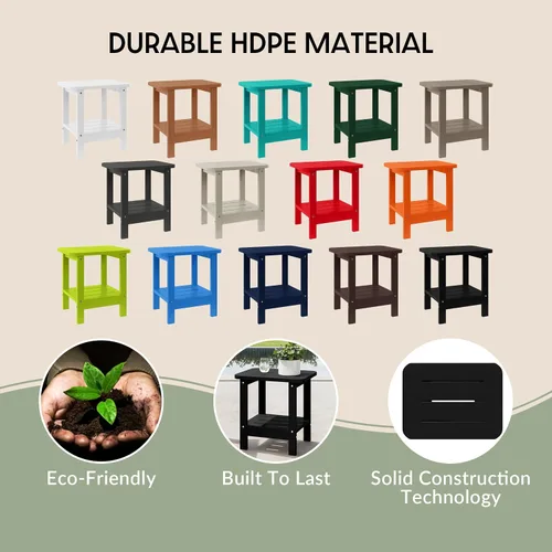 Vista 5 de WestinTrends Aruba - Mesa auxiliar cuadrada para patio de 2 niveles HDPE para exteriores, color negro