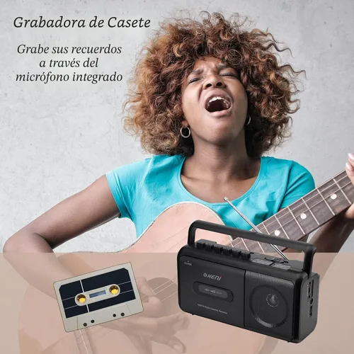 Vista 3 de G Keni Grabador portátil de cinta de casete, reproductor de casete de radio AM/FM con altavoz integrado, conector para auriculares, reproductor