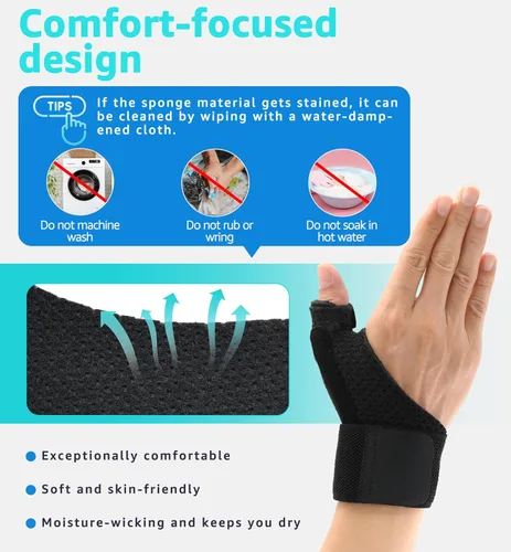 Vista 6 de HiRui Muñequeras y estabilizador de pulgar con soporte de férulas para esguince túnel carpiano, artritis, desencadenante de alivio del dolor