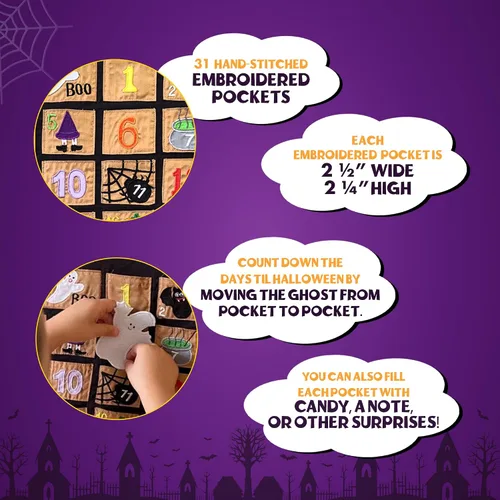 Vista 5 de Calendario de Adviento de Halloween y cuenta regresiva de My Growing Season - Decoración para niños y familia Decoración de tela para colgar