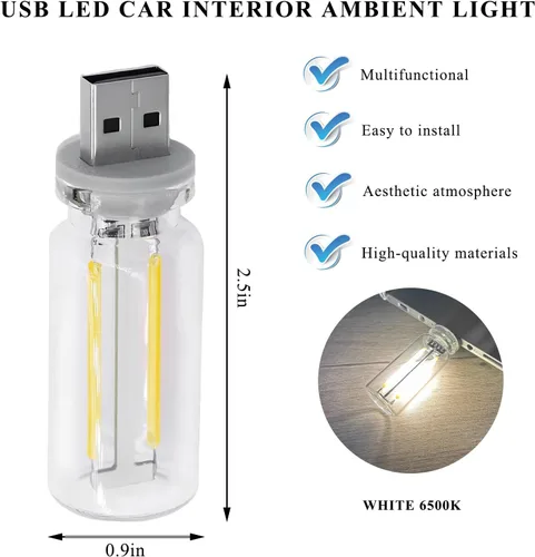 Vista 2 de Luz LED USB para el interior del automóvil, interfaz USB enchufable, luz ambiental retro, luces nocturnas de carga, lámpara de decoración