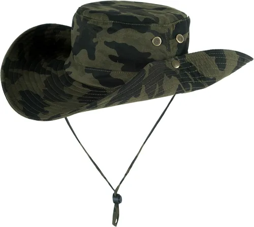 Vista 4 de Sombrero de pesca Sun Boonie de ala ancha para exteriores con protección UV de verano con cordón de barbilla lateral