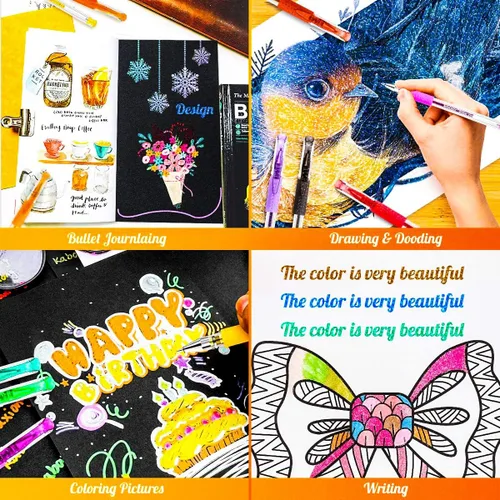 Vista 6 de Soucolor Bolígrafos de gel con purpurina para libros de colorear para adultos, suministros escolares de clase de arte, paquete de 120 unidades, 60