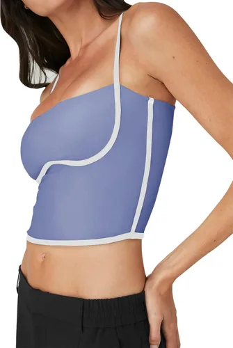 Vista 3 de Cyanstyle Brasier deportivo con tirantes delgados para mujer, cuello cuadrado, acolchado, para entrenamiento, fitness, camiseta corta sin mangas