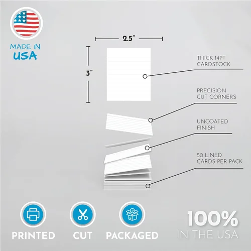 Vista 5 de Home Advantage Tarjetas de índice rayadas de 2.5 x 3 – Nuestro paquete de 50 tarjetas de notas rayadas utiliza cartulina resistente para hacerlos a