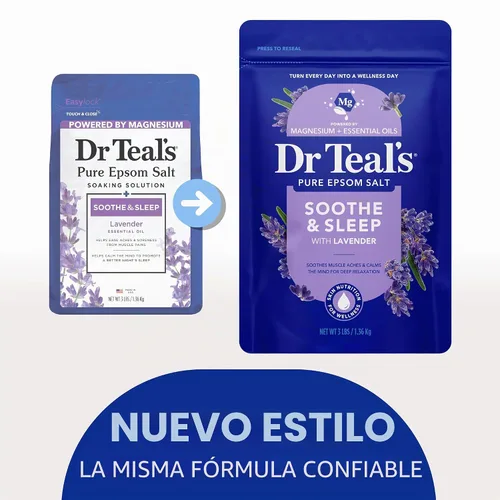 Vista 3 de Dr Teal's Sal de magnesio de Epsom pura, calma y duerme con lavanda, 3 libras (paquete de 4)