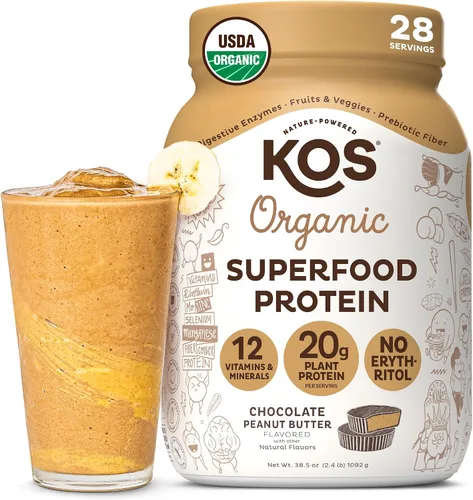 Vista 25 de KOS Proteína en polvo a base de plantas, muffin de arándano - Superalimento de proteína de guisantes orgánico con mezcla de espirulina y apoyo